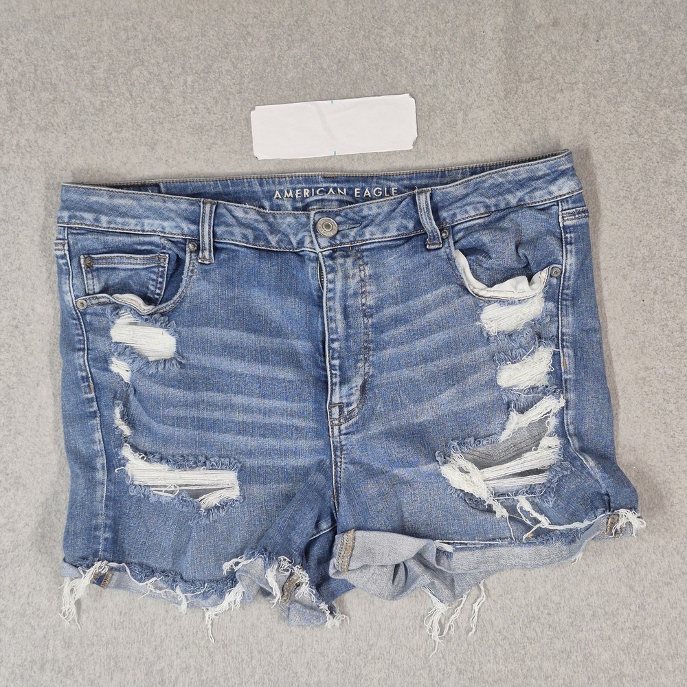 American Eagle Outfitters Women Shorts 18 Blue Denim Shorts Hi-Rise Cut Off
